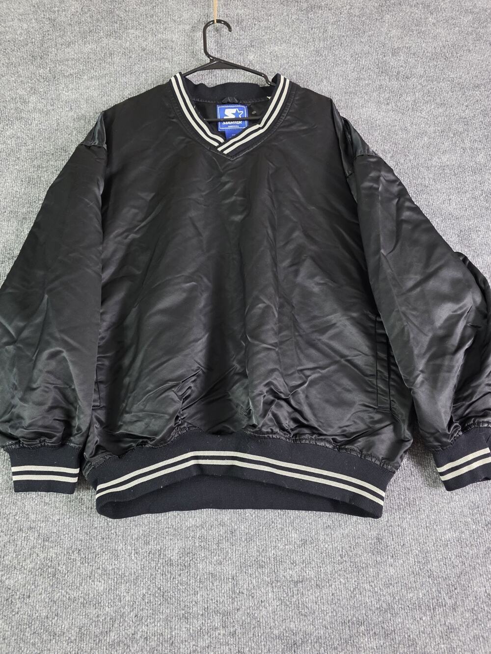 Vintage 90s Starter Jacket Pull Over Size 2XL Black Blank Spurs Raiders Nylon